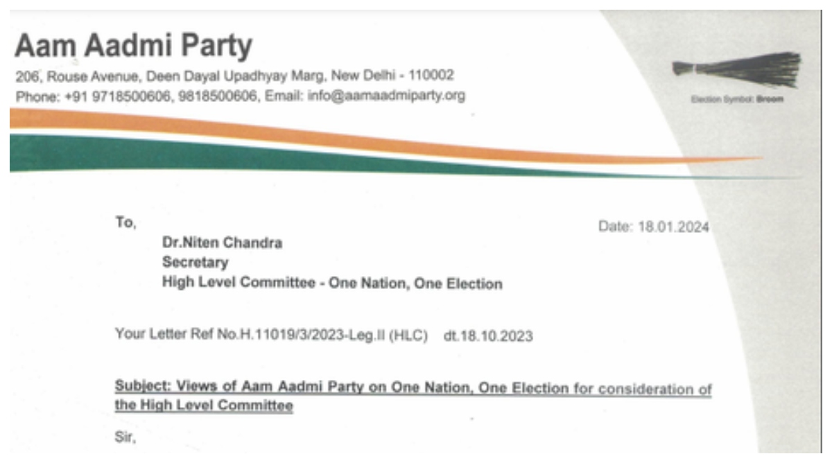 Photo of AAP ने किया One Nation One Election का विरोध, समिति को लिखा पत्र