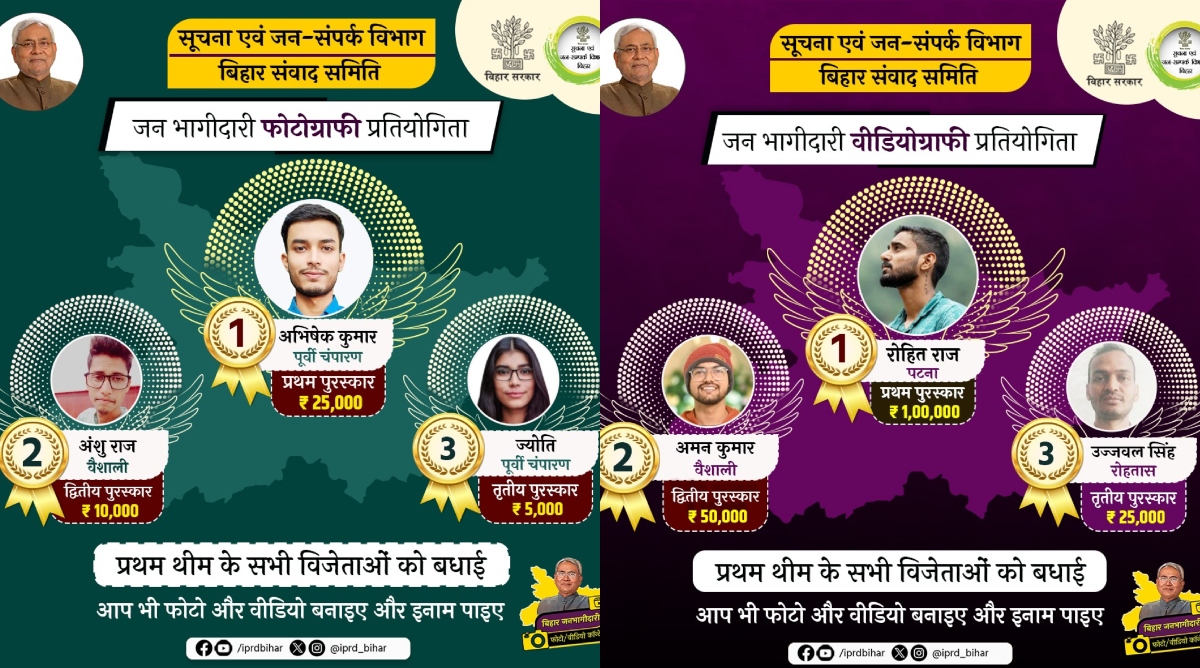 Photo of Bihar: जन भागीदारी वीडियोग्राफी एवं फोटोग्राफी प्रतियोगिता में रोहित और अभिषेक अव्वल