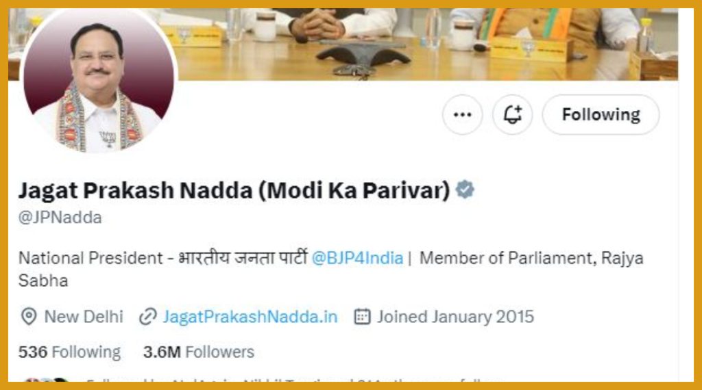 bjp leaders changes bio to modi ka parivar