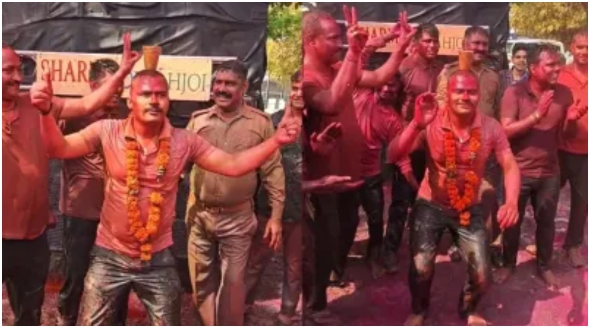 Photo of संभल एसपी ने होली पर सिर पर ग्लास रखकर किया डांस, JAMAL KUDU गाने के स्टेप को किया फॉलो