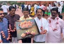 Photo of संसद में किसानों का दर्द, प्याज की माला पहनकर सांसदों ने किया प्रदर्शन