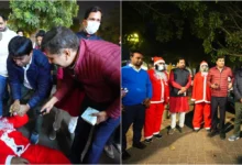 Photo of दिल्ली के प्रदूषण से सेंटा क्लॉज हुए बीमार, मास्क पहन AAP नेताओं संग कनॉट प्लेस में बांटी टॉफी