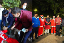 Photo of दिल्ली के प्रदूषण से सेंटा क्लॉज हुए बीमार, मास्क पहन AAP नेताओं संग कनॉट प्लेस में बांटी टॉफी