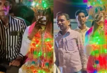 Photo of शादी में दूल्हे की चमकदार एंट्री! कपड़ों में लगी लाइटें देख हंसी नहीं रोक पाए लोग