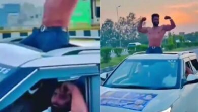 Photo of हाईवे पर सनरूफ स्टंट पड़ा भारी, हापुड़ पुलिस ने युवक पर ठोका भारी भरकम चालान
